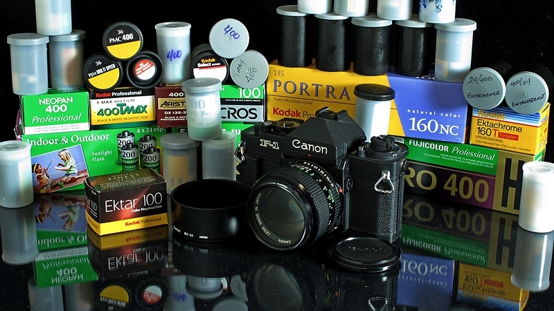 Canon F1 and a lot of rolls of film.